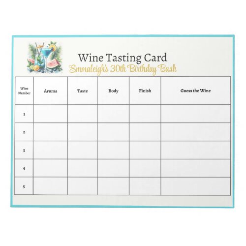 Elegant 30th Birthday Celebration Guess the Wine Notepad