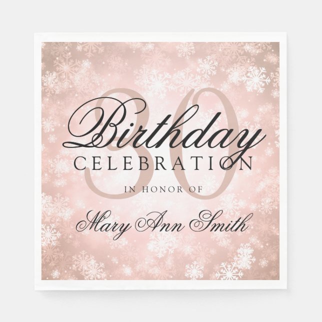 Elegant 30th Birthday Copper Winter Wonderland Paper Napkins (Front)