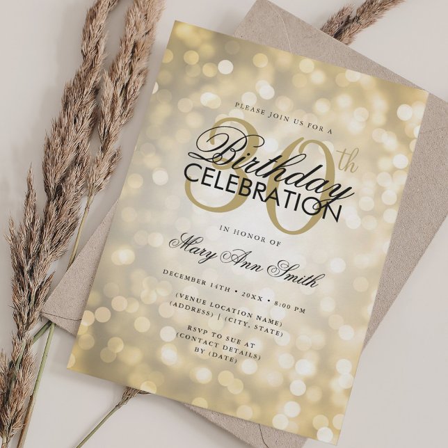 Elegant 30th Birthday Glam Gold Shimmer Lights Invitation (Elegant 30th Birthday Glam Gold Shimmer Lights Invitation)