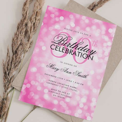 Elegant 30th Birthday Glam Hot Pink Shimmer Light Invitation