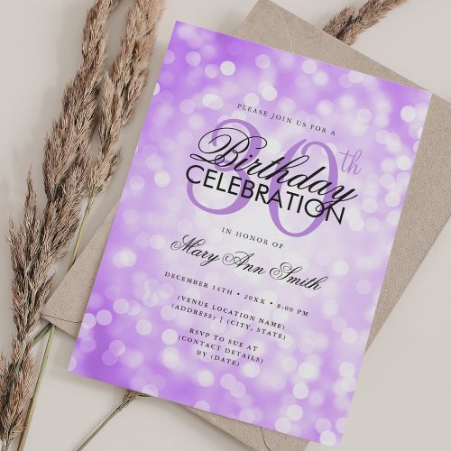 Elegant 30th Birthday Glam Purple Shimmer Light Invitation