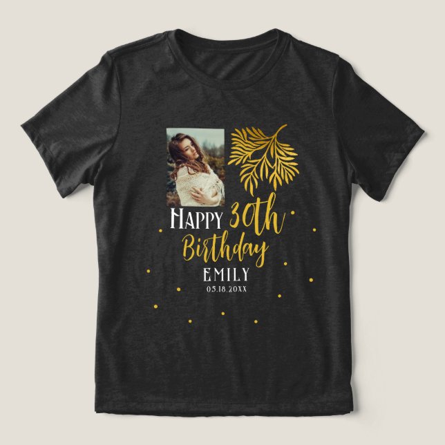 Elegant 30th Birthday Gold Foliage Photo Party Tri-Blend Shirt (Design Front)