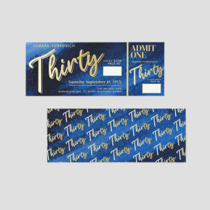 Elegant 30th Birthday Invitation Blue Gold party Raffle Tickets