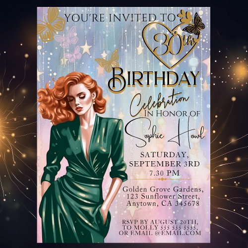 Elegant 30th Birthday Invite Shabby Chic PinkGold