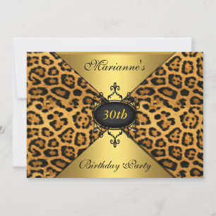 Elegant 30th Birthday Leopard Black Antique Jewel Invitation