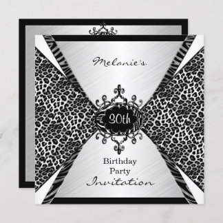 Elegant 30th Birthday Leopard Zebra Black White Invitation