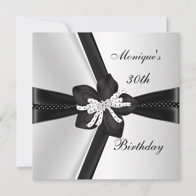 Elegant 30th Birthday Party Black White Polka Dot Invitation (Front)