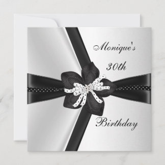 Elegant 30th Birthday Party Black White Polka Dot Invitation