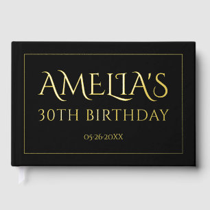 Elegant 30th birthday party border black gold foil guest book 