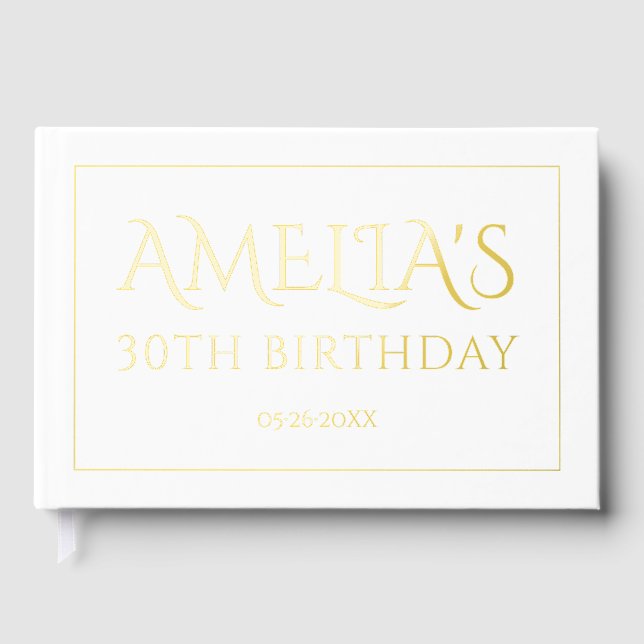 Elegant 30th birthday party border gold foil foil guest book  (Front)