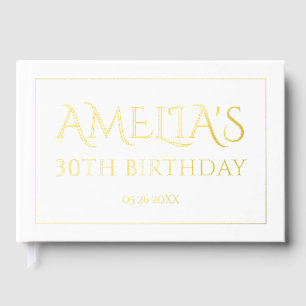 Elegant 30th birthday party border gold foil guest book 