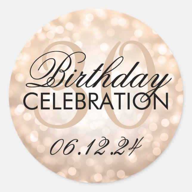 Elegant 30th Birthday Party Copper Glitter Lights Classic Round Sticker (Front)
