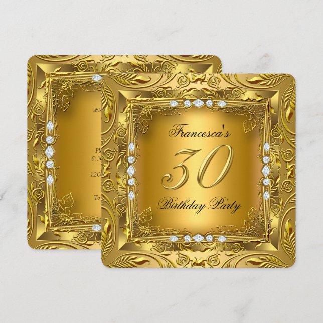 Elegant 30th Birthday Party Elite Gold Diamonds Invitation (Front/Back)