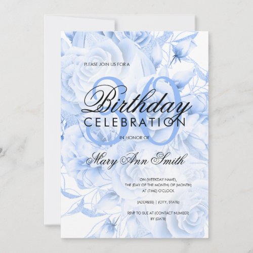 Elegant 30th Birthday Party Floral Navy Blue  Invitation