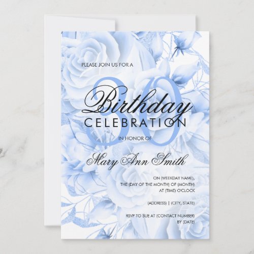 Elegant 30th Birthday Party Floral Navy Blue  Invitation