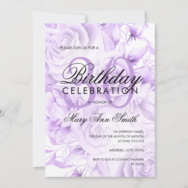 Elegant 30th Birthday Party Floral Purple  Invitation (Front)