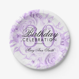 Elegant 30th Birthday Party Floral Purple Paper Plates