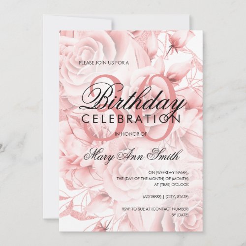 Elegant 30th Birthday Party Floral Rose Gold  Invitation