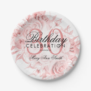 Elegant 30th Birthday Party Floral Rose Gold  Paper Plates