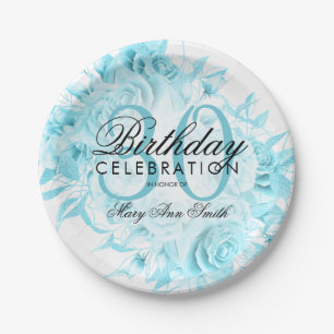 Elegant 30th Birthday Party Floral Teal Paper Plates