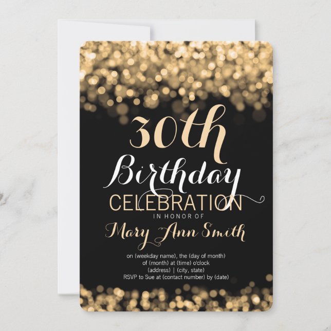 Elegant 30th Birthday Party Gold Lights Invitation (Front)