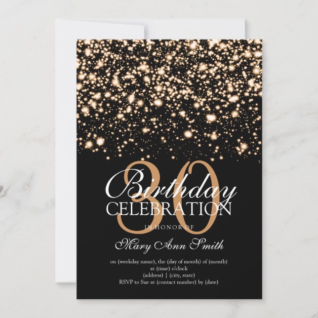 Elegant 30th Birthday Party Gold Midnight Glam Invitation (Front)