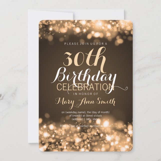 Elegant 30th Birthday Party Gold Sparkling Lights Invitation (Front)
