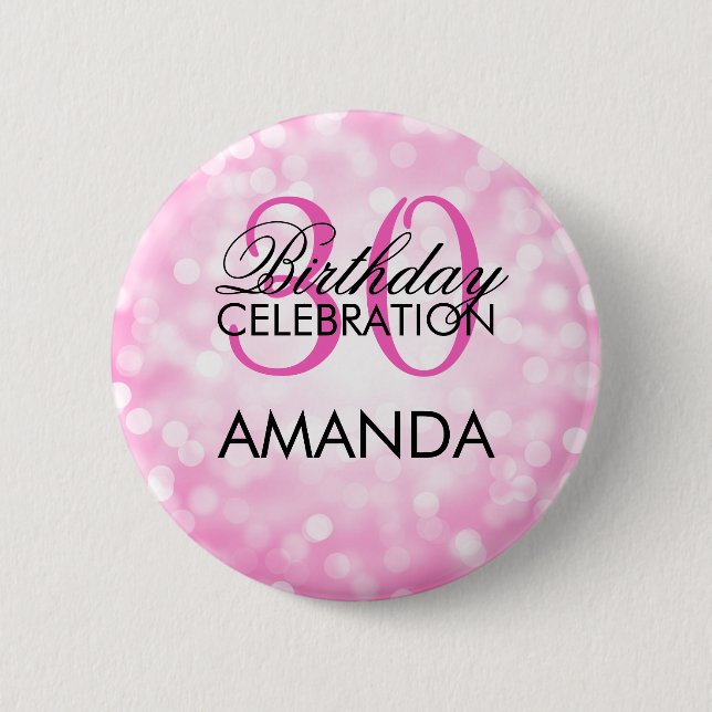 Elegant 30th Birthday Party Pink Glitter Lights Pinback Button (Front)