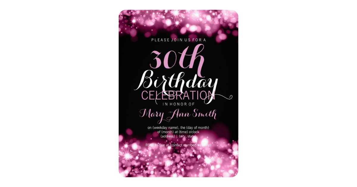 Elegant 30th Birthday Party Pink Sparkling Lights Invitation | Zazzle.com