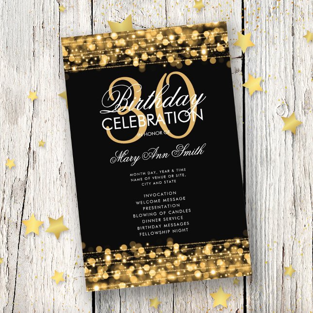 Elegant 30th Birthday Party Program Gold w/ Menu Flyer (Creator Uploaded)