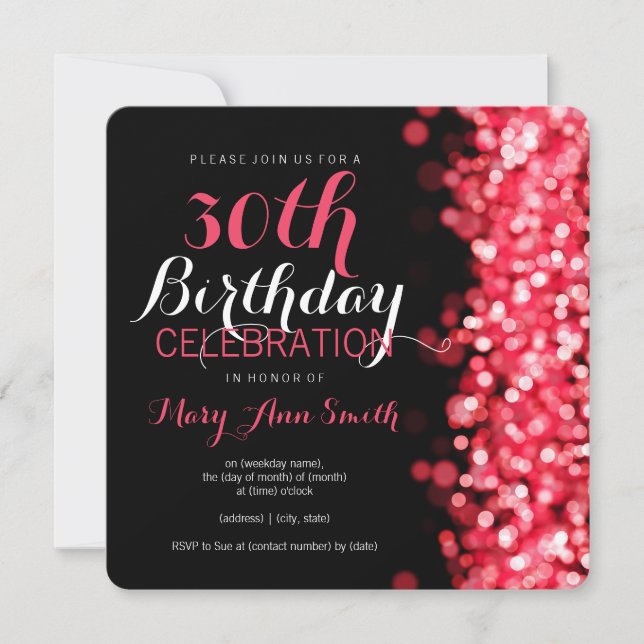 Elegant 30th Birthday Party Red Lights Invitation (Front)