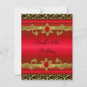 Elegant 30th Birthday Party Rich Red Gold Black 2 Invitation