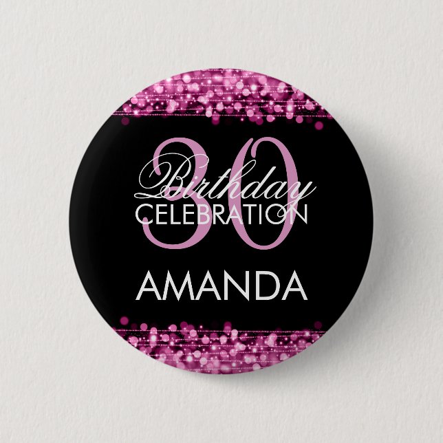 Elegant 30th Birthday Party Sparkles Pink Button (Front)