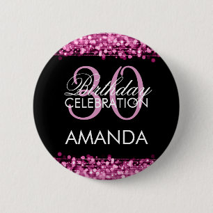 Elegant 30th Birthday Party Sparkles Pink Button