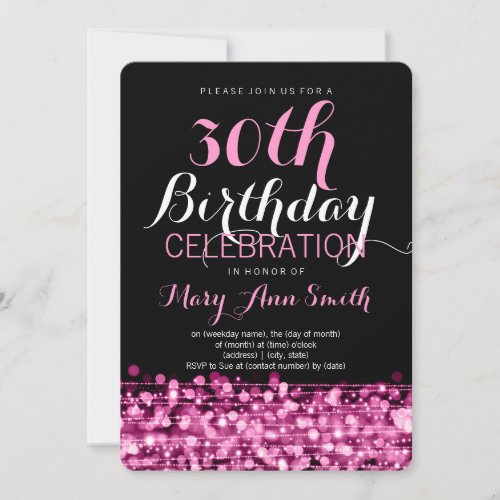 Elegant 30th Birthday Party Sparkles Pink 5x7 Paper Invitation Card
