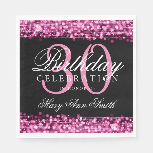 Elegant 30th Birthday Party Sparkles Pink Napkins (Front)