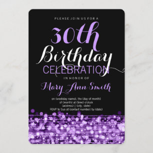 Elegant 30th Birthday Party Sparkles Purple Invitation