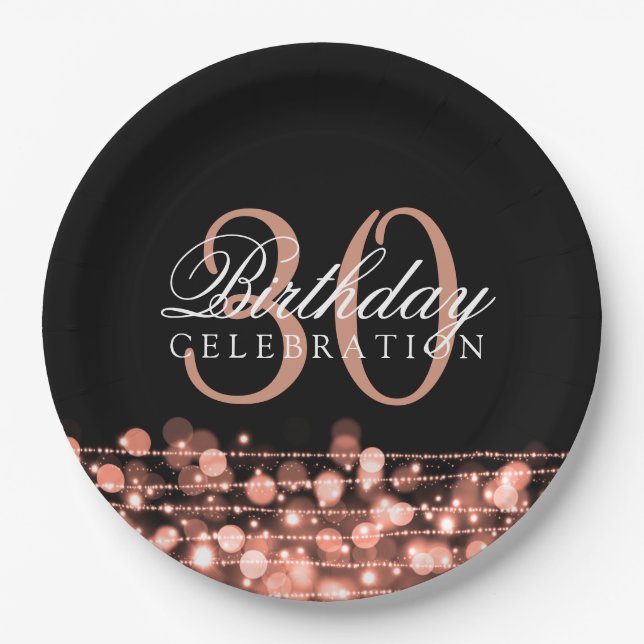 Elegant 30th Birthday Party Sparkles Rose Gold Paper Plates (Front)