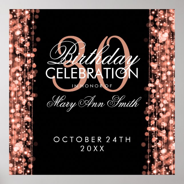 Elegant 30th Birthday Party Sparkles Rose Gold Poster (Front)