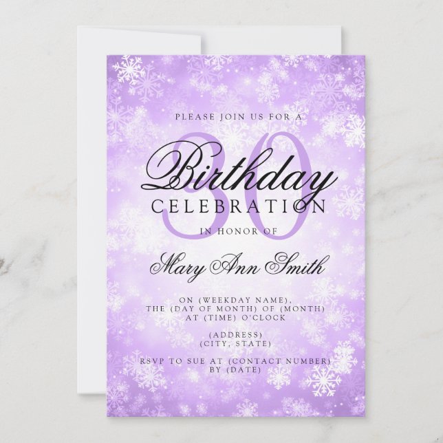 Elegant 30th Birthday Purple Winter Wonderland Invitation (Front)
