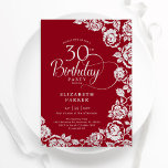 Elegant 30th Birthday Red Silver Roses Invitation<br><div class="desc">Red silver floral 30th birthday party invitation. Elegant design featuring roses,  faux silver foil and typography script font. Trendy invite card perfect for a stylish female bday celebration. Can be customized to any age. Personalize with your own details. Printed Zazzle invitations or instant download digital printable template.</div>