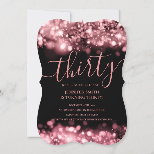 Elegant 30th Birthday Rose Gold Glam Lights  Invitation (Front)