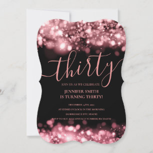 Elegant 30th Birthday Rose Gold Glam Lights  Invitation