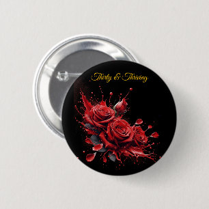 Elegant 30th Birthday - Roses in Bloom Button