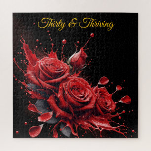 Elegant 30th Birthday - Roses in Bloom Jigsaw Puzzle