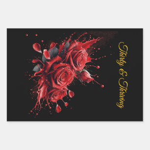 Elegant 30th Birthday - Roses in Bloom Wrapping Paper Sheets