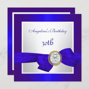 Elegant 30th Birthday Royal Blue White Diamond Invitation