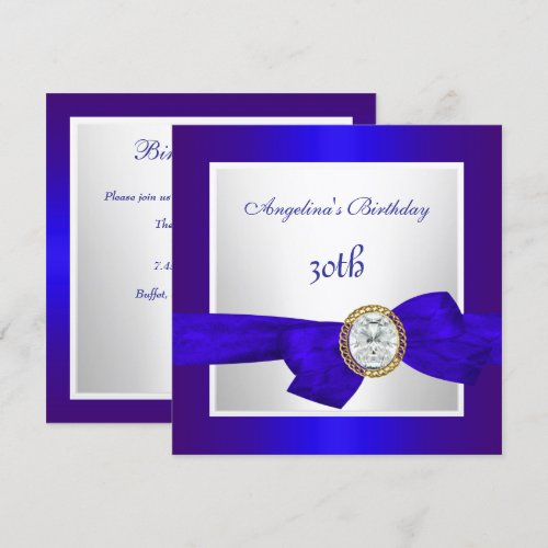 Elegant 30th Birthday Royal Blue White Diamond Announcement