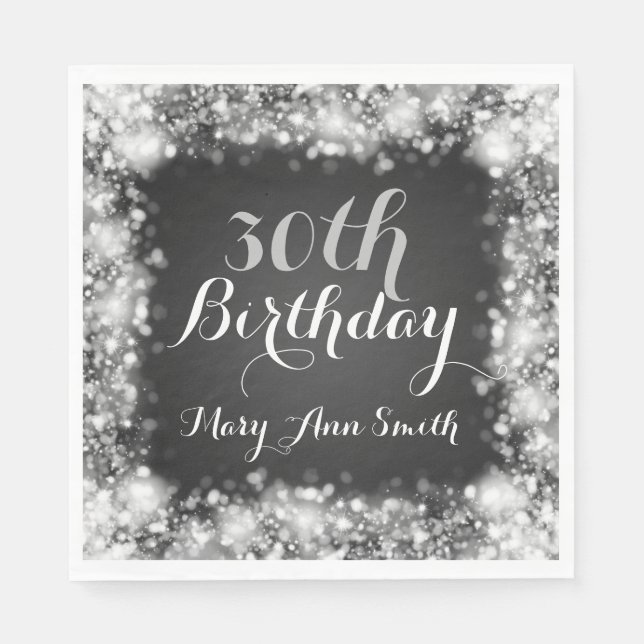 Elegant 30th Birthday Silver Sparkling Lights Paper Napkins (Front)