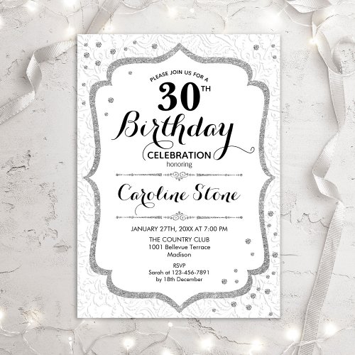 Elegant 30th Birthday _ Silver White Invitation
